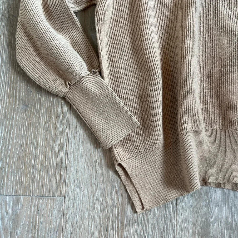 Brown/ Tan Crewneck Batwing Oversized Ribbed Pullover Sweater